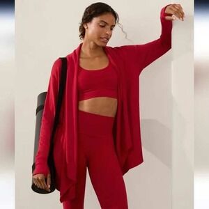 Athleta Pranayama Restore Wrap Cardigan Size M Red Open Front Nirvana Fabric